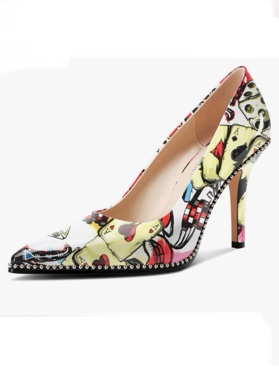 Aachcol Shoes - Graphic Print Pointed Toe Pumps Multi-Color Stiletto Heels Size 9.5 NEW